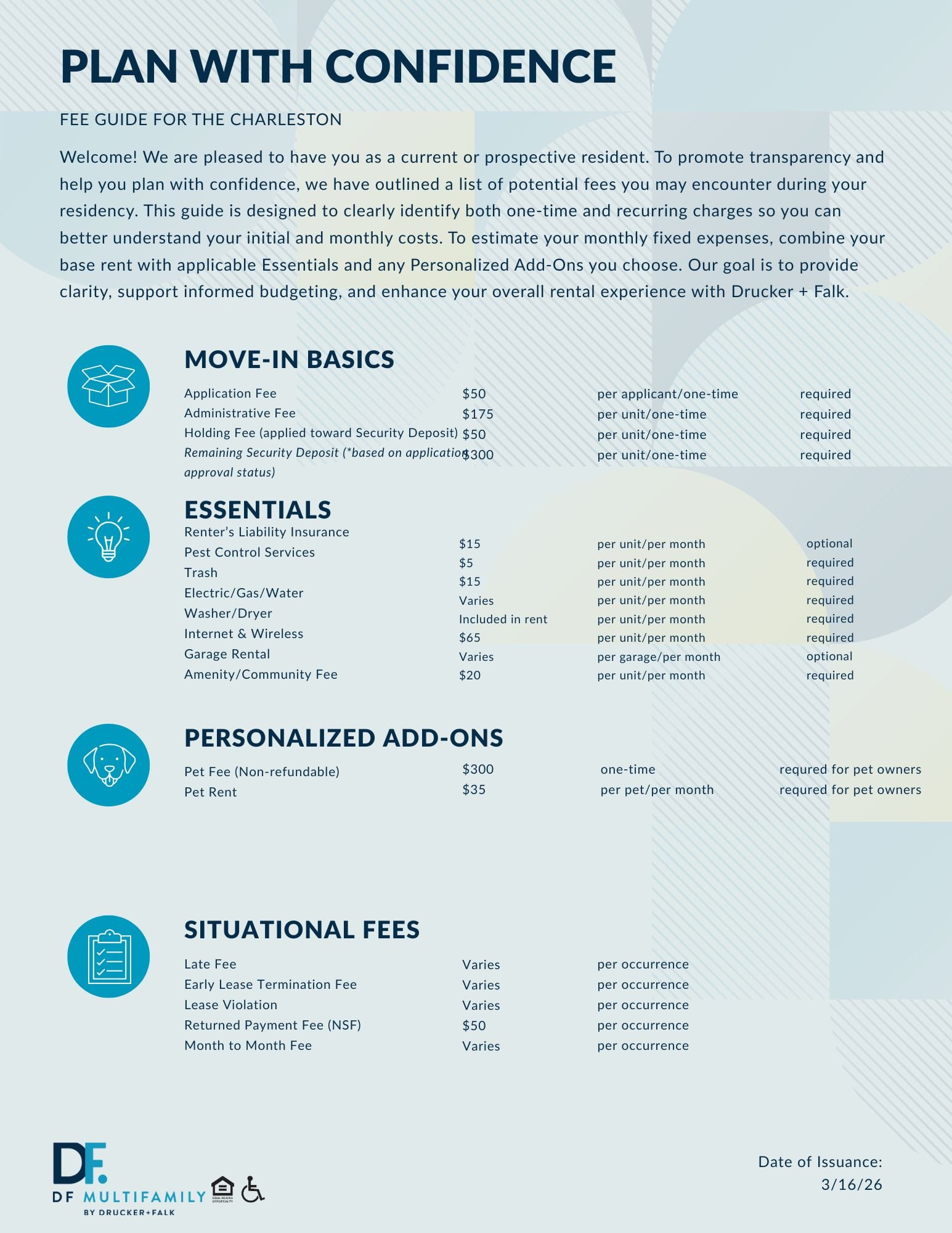 Fee Guide for Pines of York - Please call our leasing office for more details